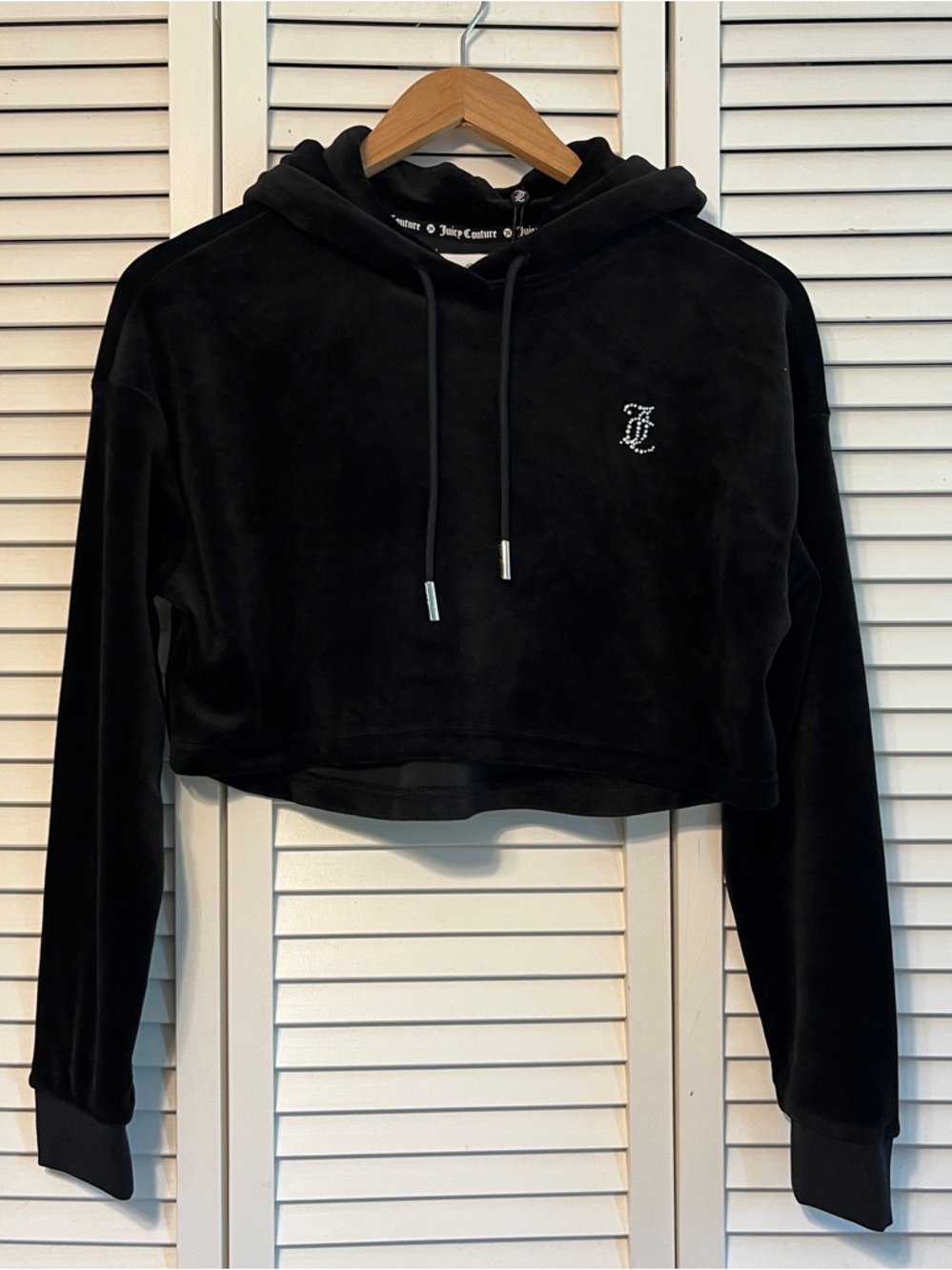 Cropped Juicy Couture Black Velour Hoodie - Liquorice
